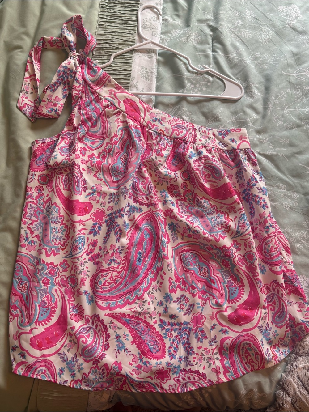 Women’s Pink Paisley One Shoulder Top